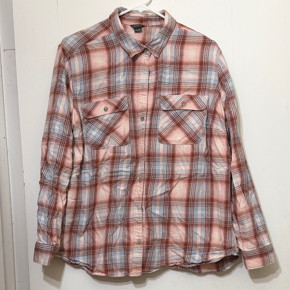 Eddie Bauer Women's Plaid Button Down Shirt - Red and Blue